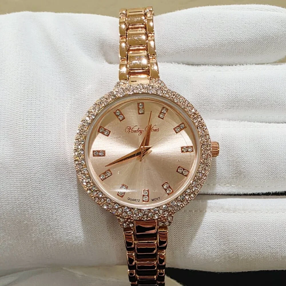Voulez Vous Rose Gold Pink Crystal Accent Narrow Band Womens Wrist Watch New Bat